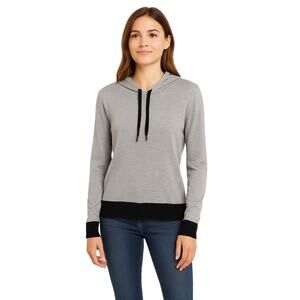 Calvin Klein Soft Gray Lightweight Hooded Sweater Black Trim Pullover Women’s M